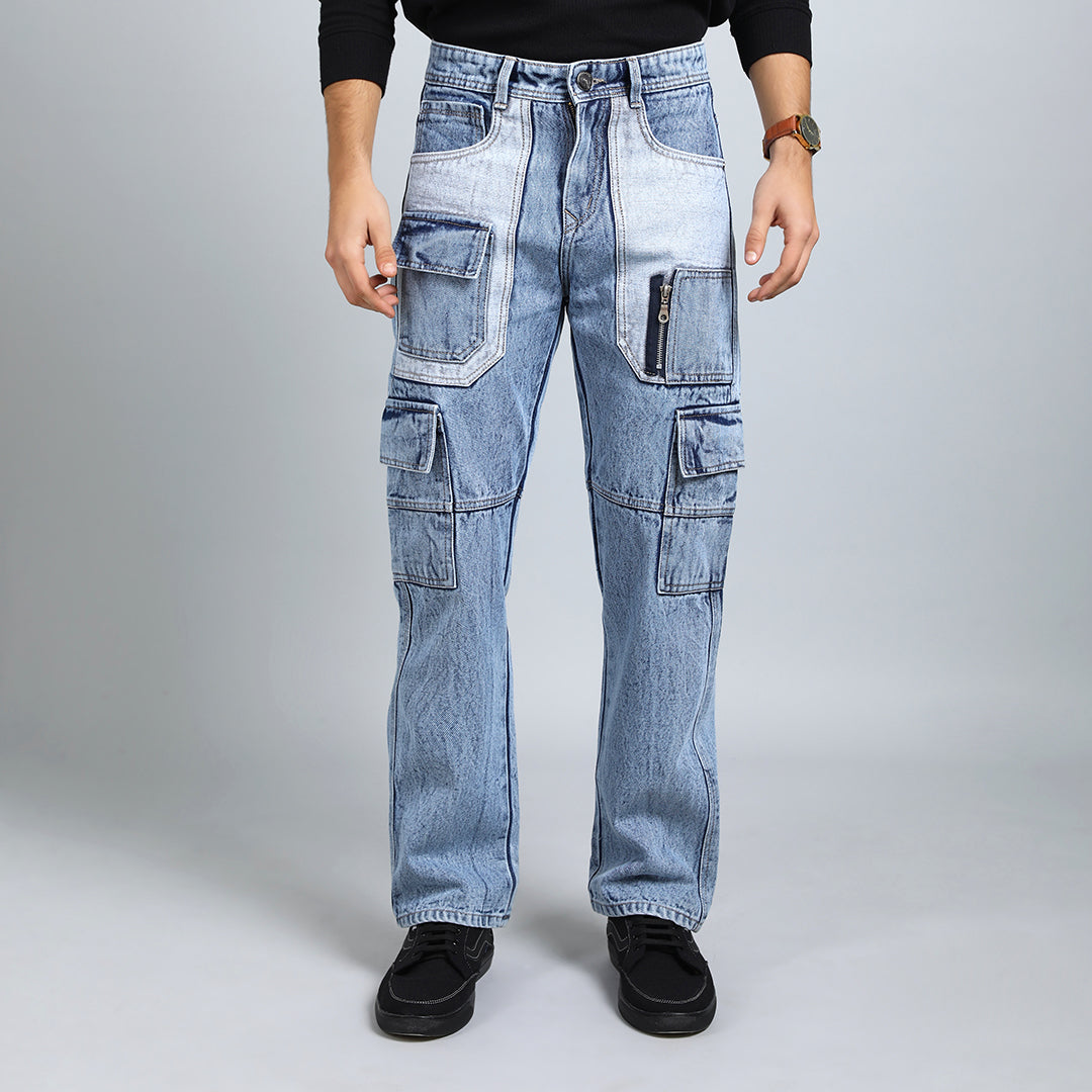 CARGO BLUE RISE BAGGY FIT JEAN TEDDY 4788-2